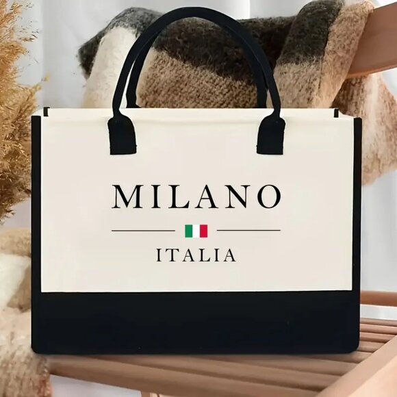 Handbags - Milano Italia Canvas Tote Bag - Italian Flag Print, Large Capacity, Water-Resist